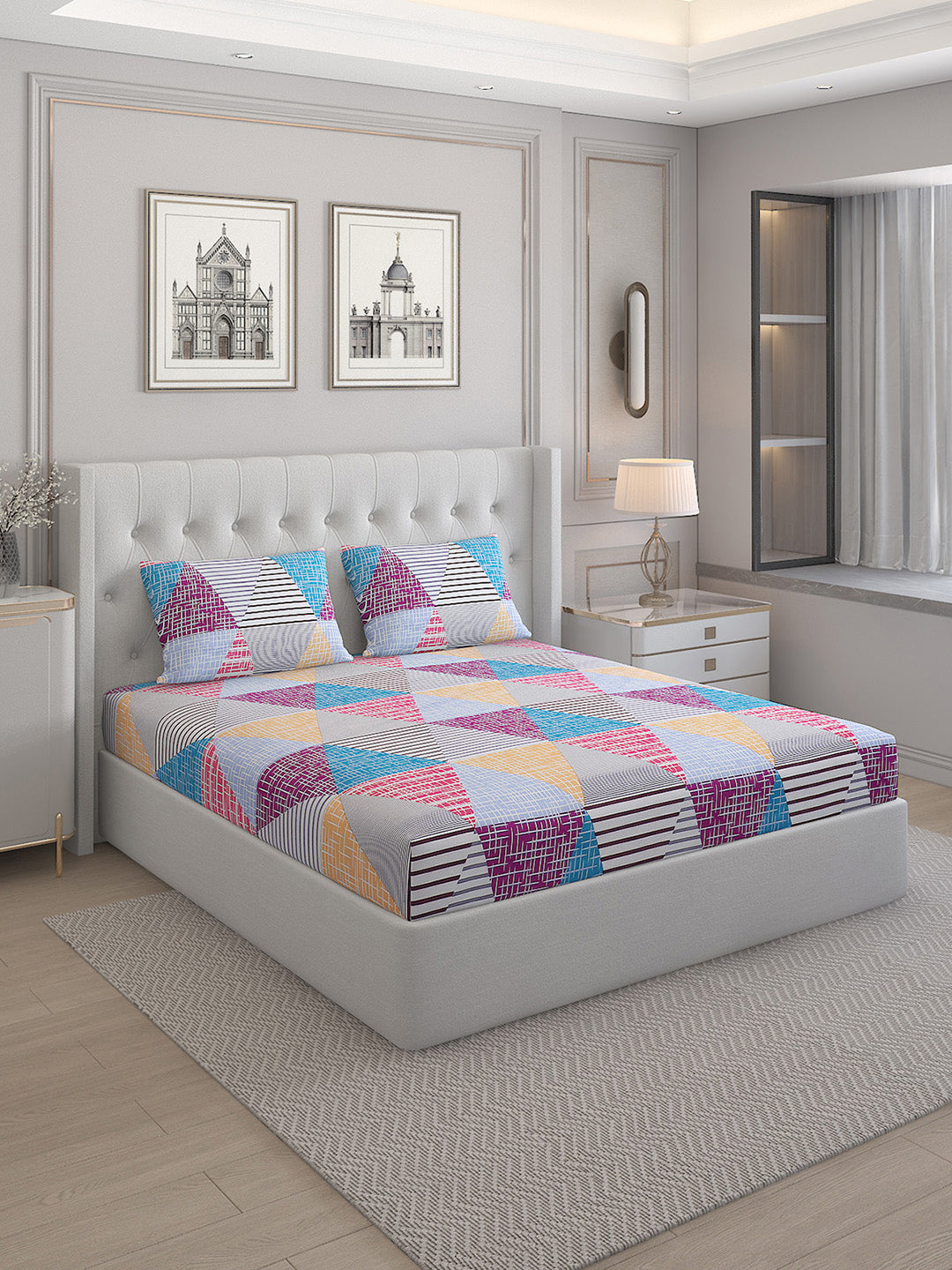 130 GSM Polyester Double Bed Bedsheet with 2 Pillow Covers