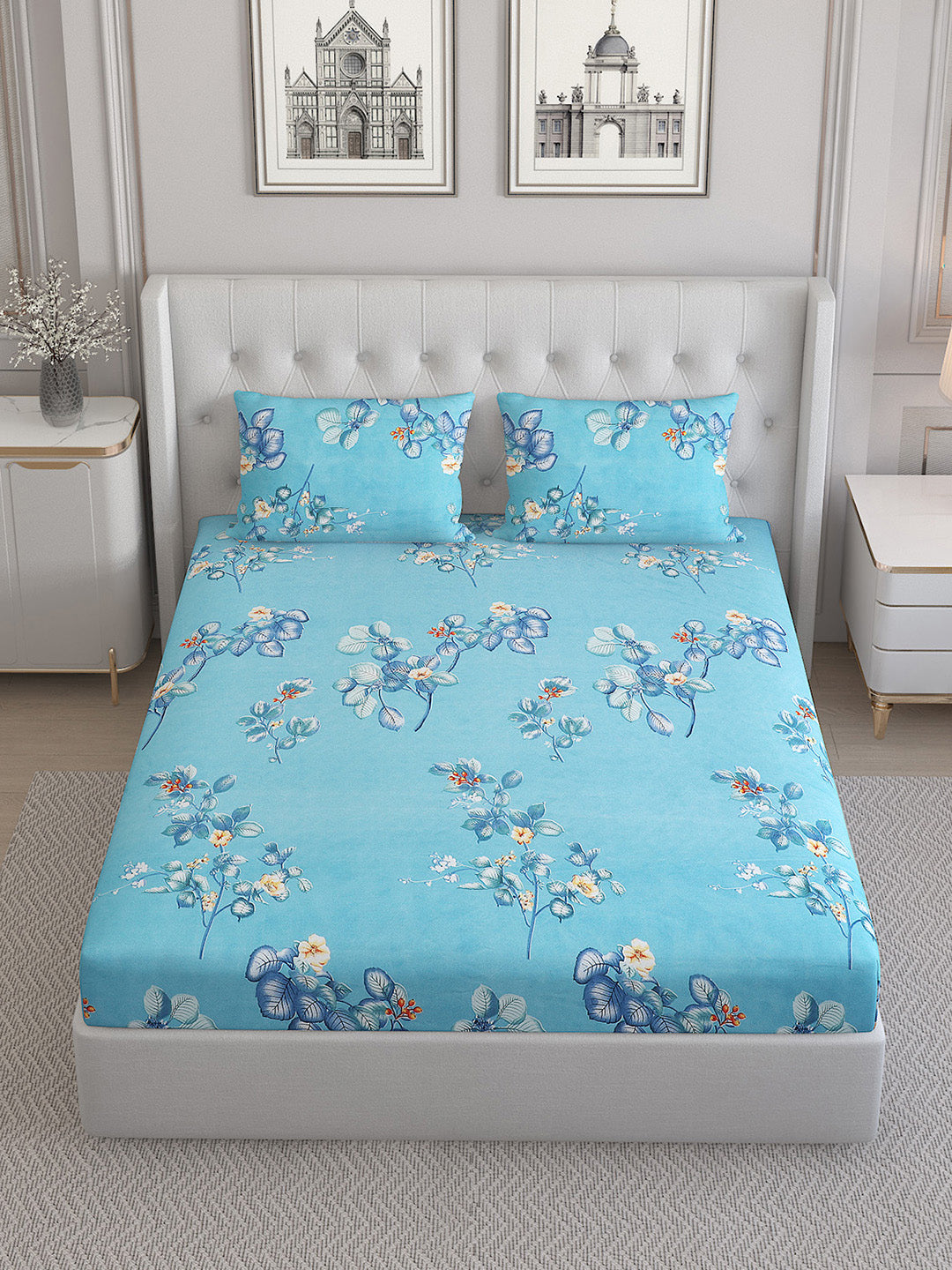 130 GSM Polyester Double Bed Bedsheet with 2 Pillow Covers