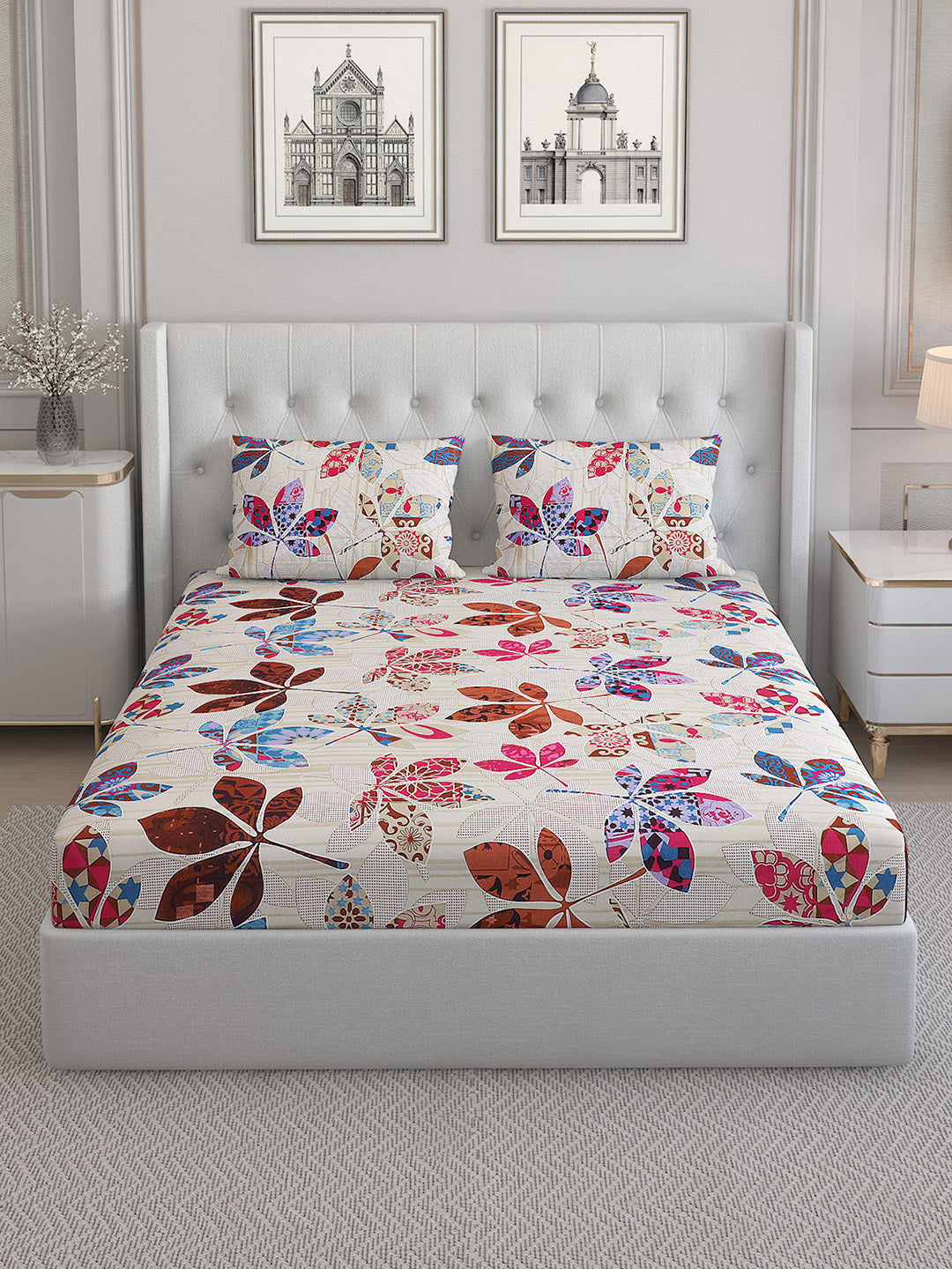 130 GSM Polyester Double Bed Bedsheet with 2 Pillow Covers