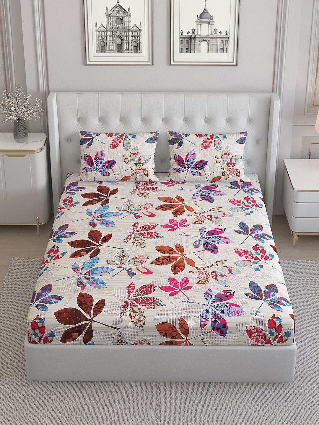 130 GSM Polyester Double Bed Bedsheet with 2 Pillow Covers