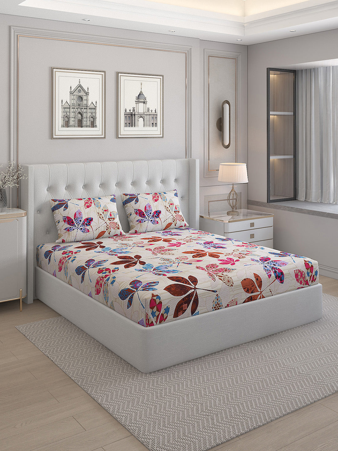 130 GSM Polyester Double Bed Bedsheet with Pillow Covers