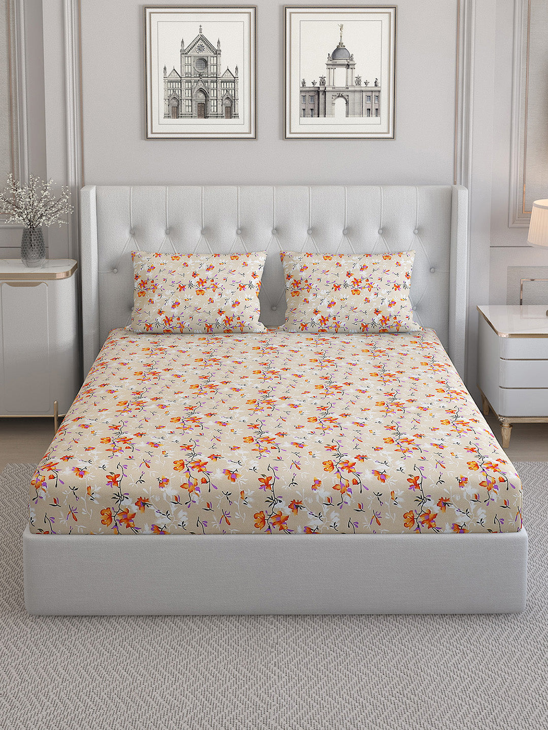 130 GSM Polyester Double Bed Bedsheet with 2 Pillow Covers
