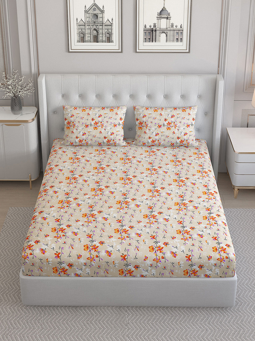 130 GSM Polyester Double Bed Bedsheet with 2 Pillow Covers