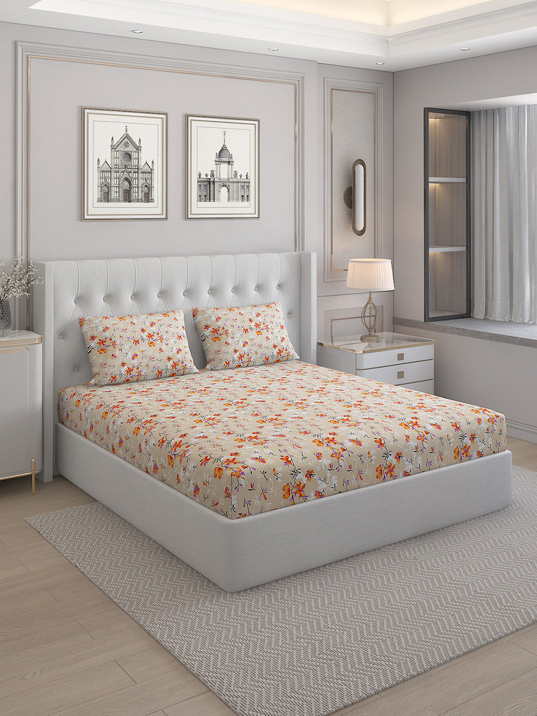 130 GSM Polyester Double Bed Bedsheet with 2 Pillow Covers