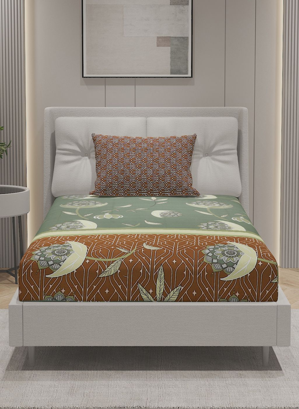 144TC Pure Cotton Single Bedsheet with 1 Pillow Covers