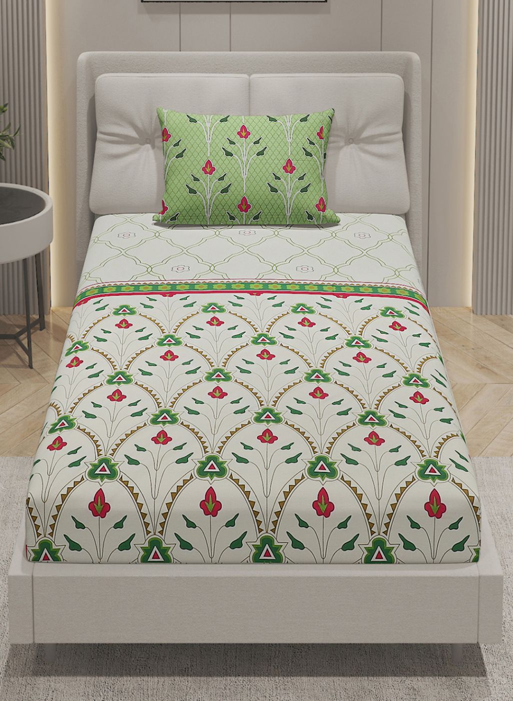 144TC Pure Cotton Single Bedsheet with 1 Pillow Covers