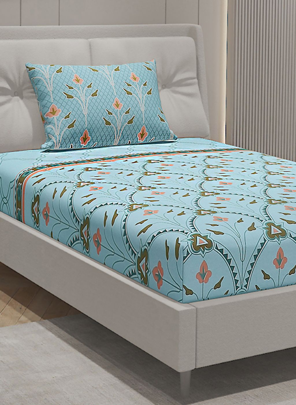 144TC Pure Cotton Single Bedsheet with 1 Pillow Covers