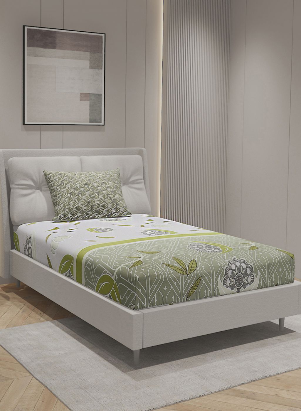 144TC Pure Cotton Single Bedsheet with 1 Pillow Covers