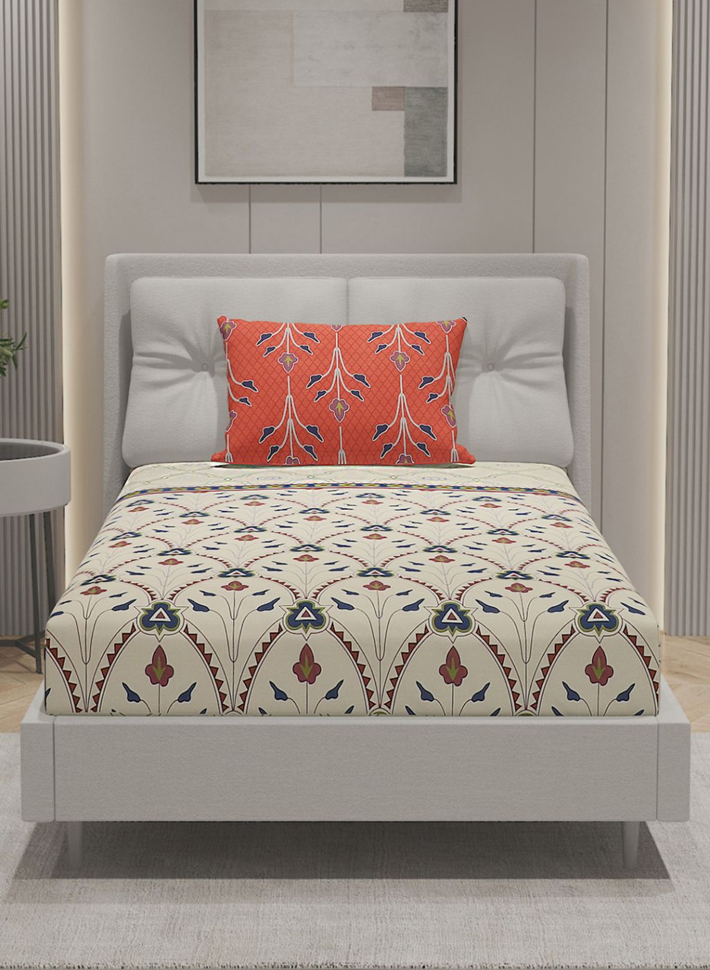 144TC Pure Cotton Single Bedsheet with 1 Pillow Covers