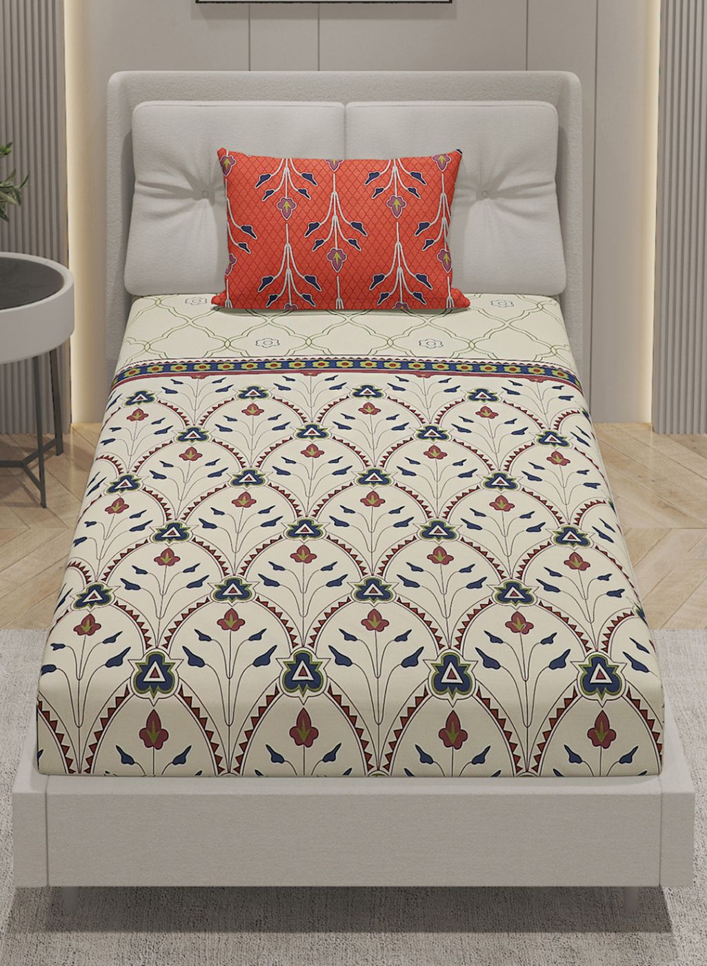 144TC Pure Cotton Single Bedsheet with 1 Pillow Covers