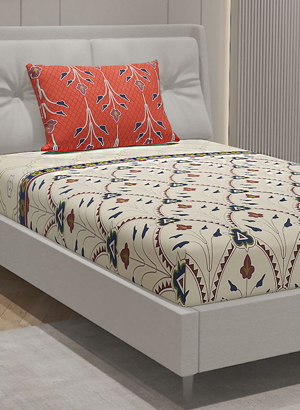 144TC Pure Cotton Single Bedsheet with 1 Pillow Covers