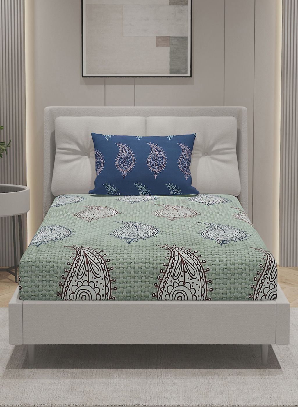 144TC Pure Cotton Single Bedsheet with 1 Pillow Covers