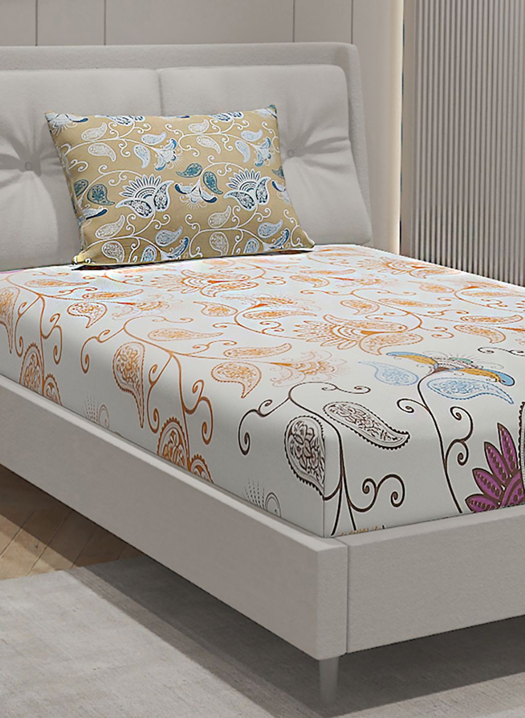 144TC Pure Cotton Single Bedsheet with 1 Pillow Covers