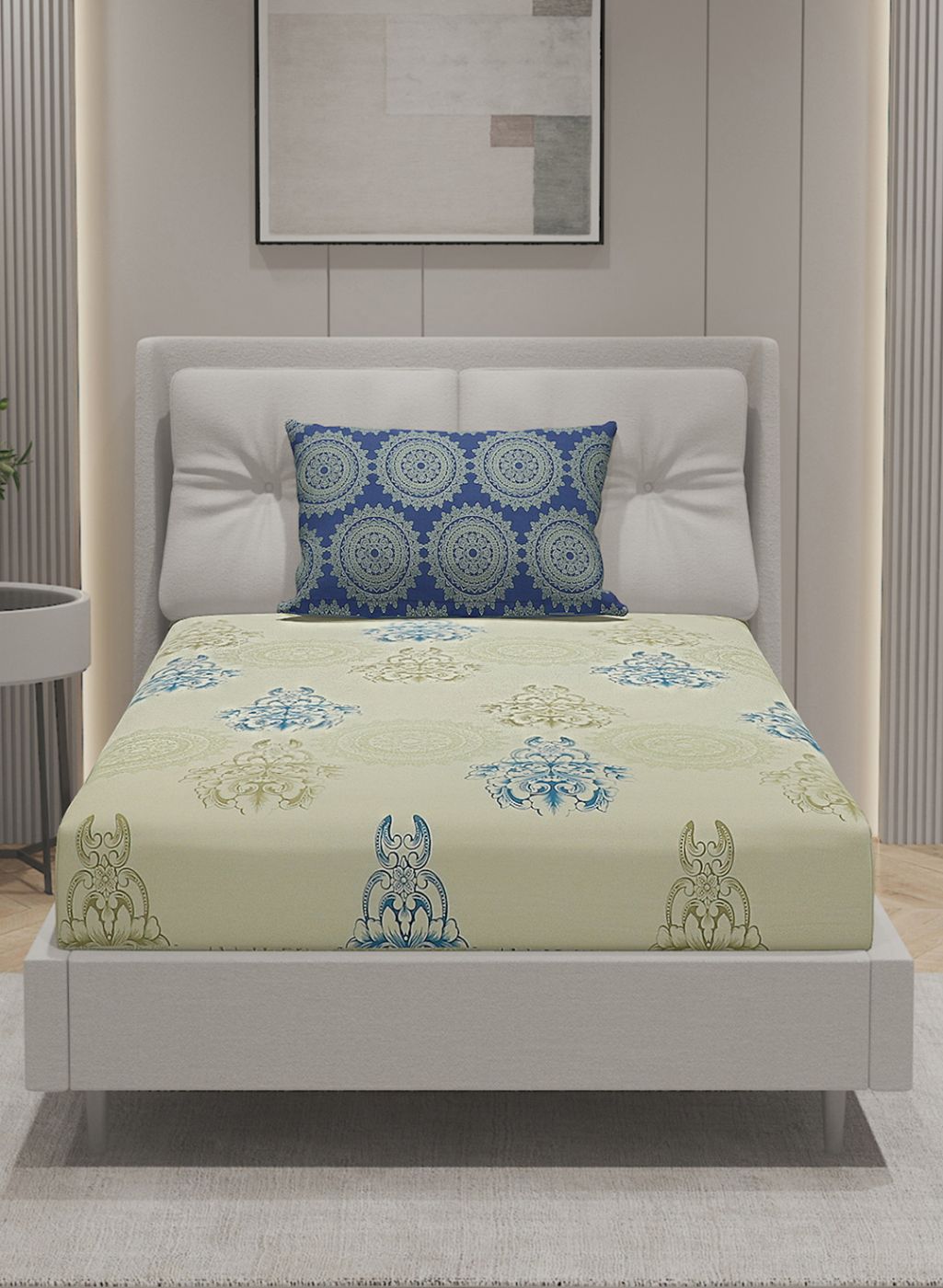 144TC Pure Cotton Single Bedsheet with 1 Pillow Covers