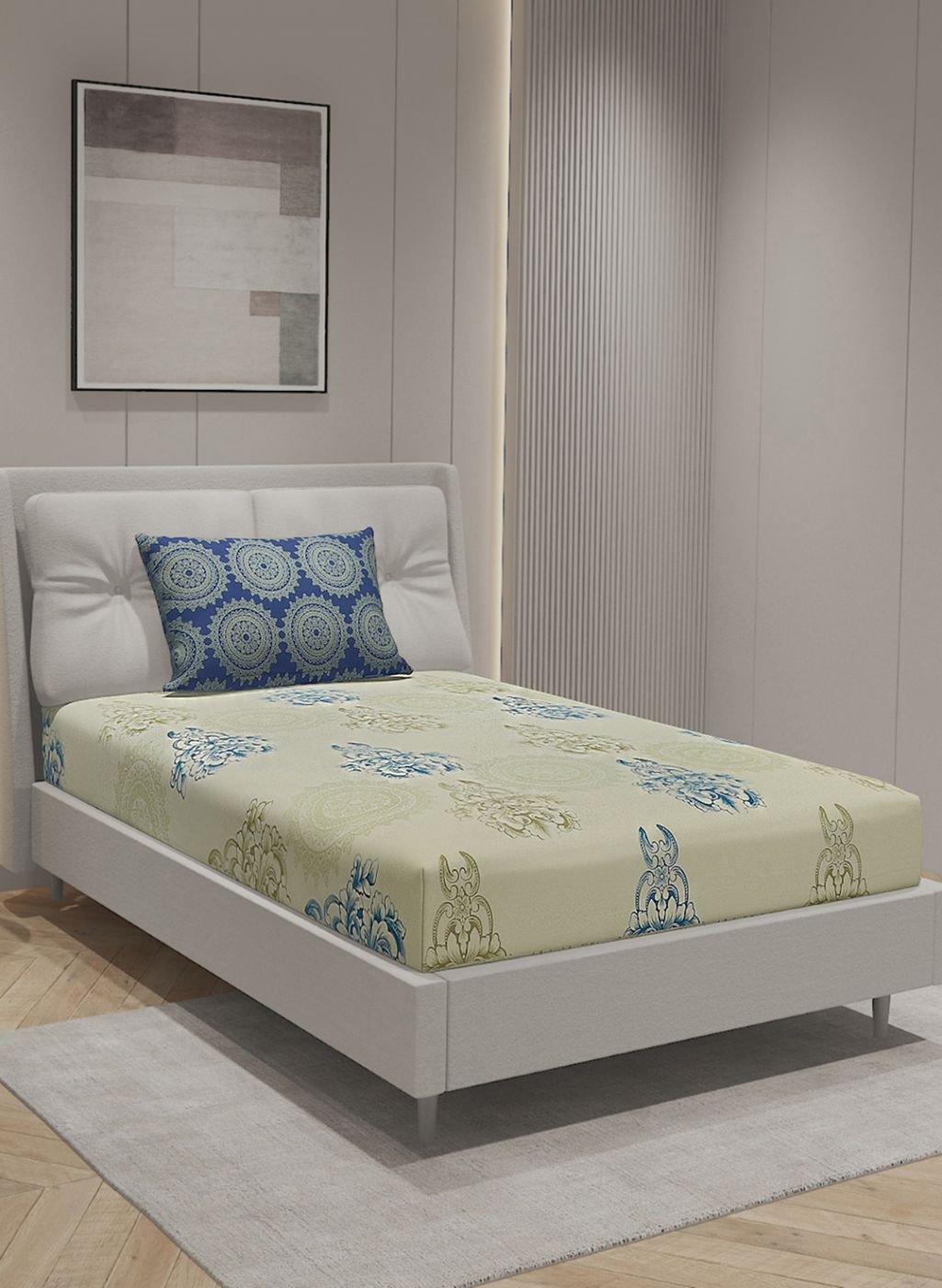 144TC Pure Cotton Single Bedsheet with 1 Pillow Covers