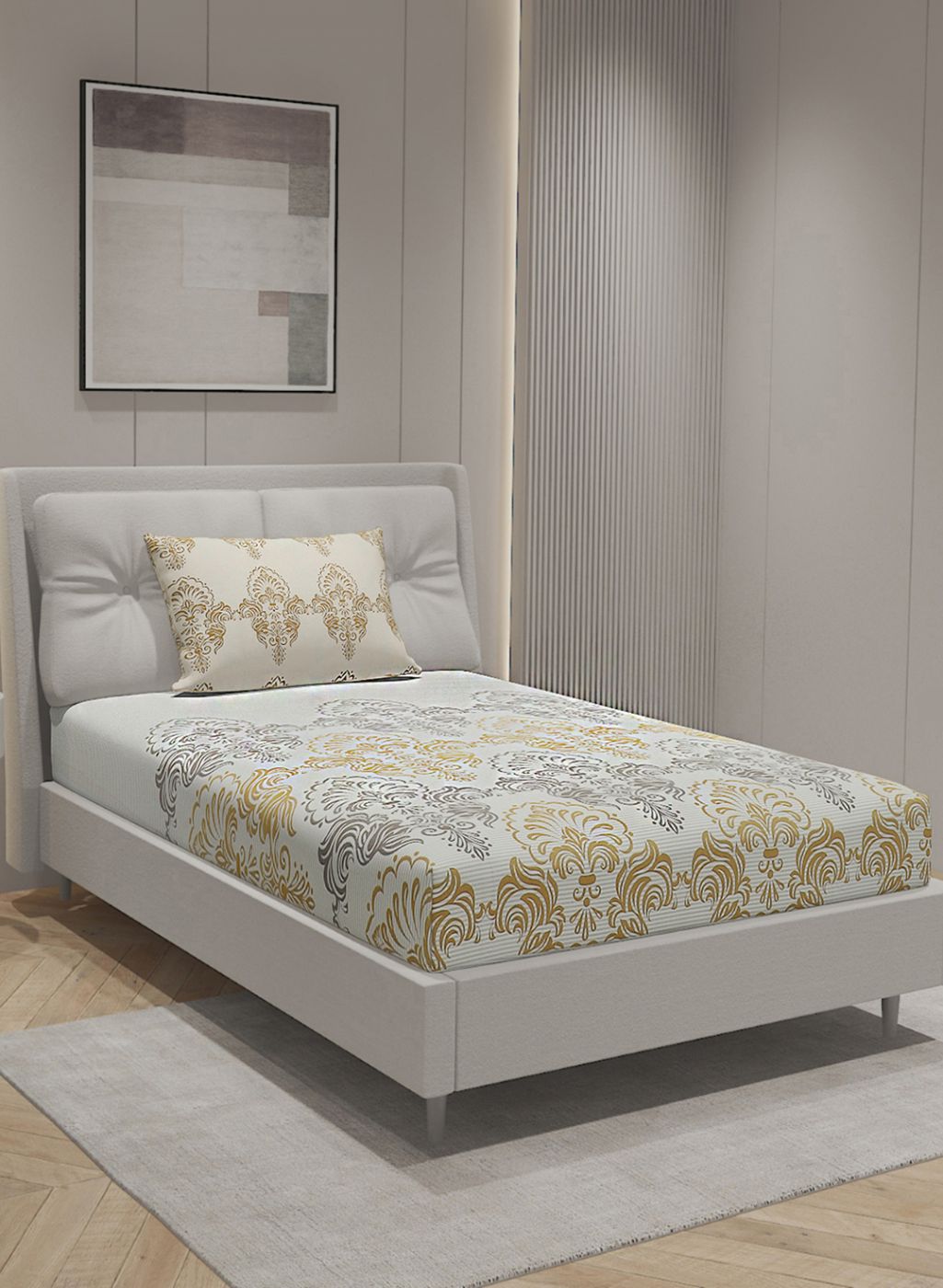 144TC Pure Cotton Single Bedsheet with 1 Pillow Covers