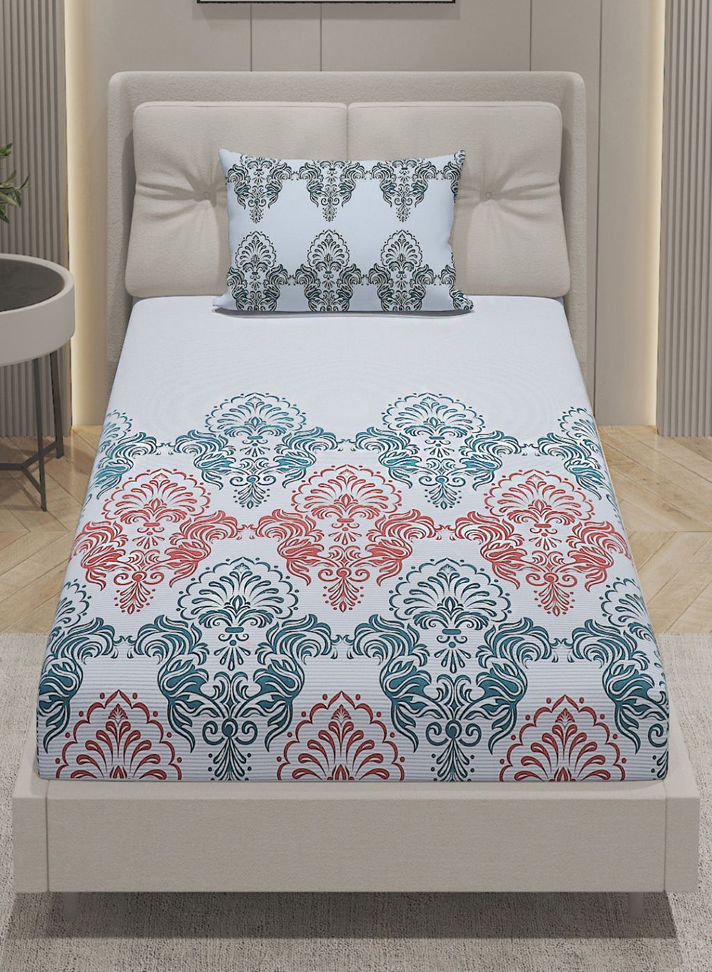 144TC Pure Cotton Single Bedsheet with 1 Pillow Covers