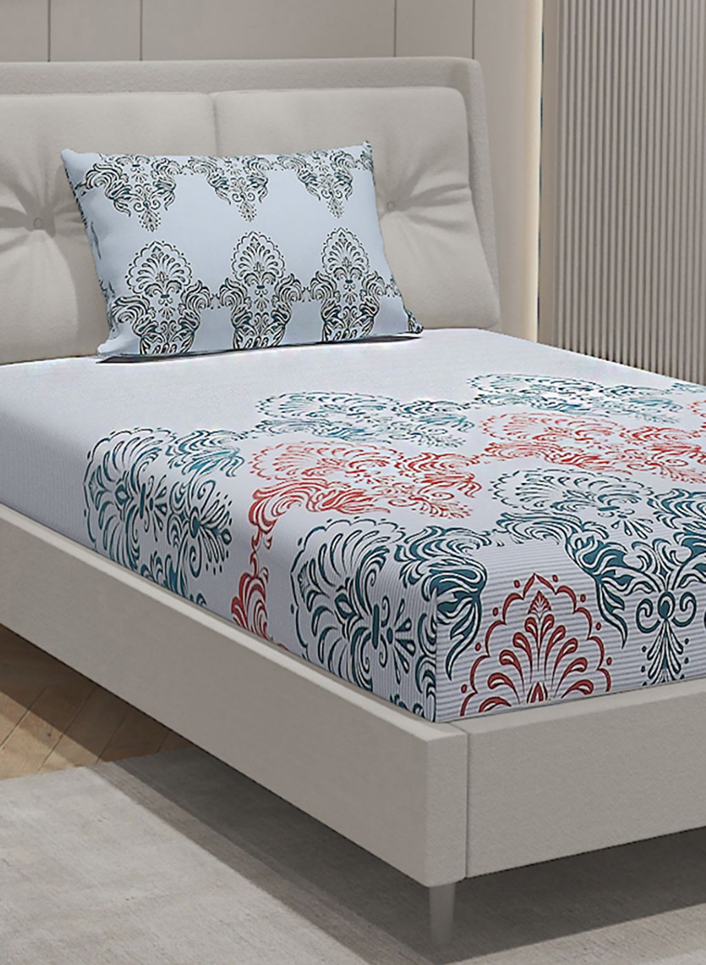 144TC Pure Cotton Single Bedsheet with 1 Pillow Covers