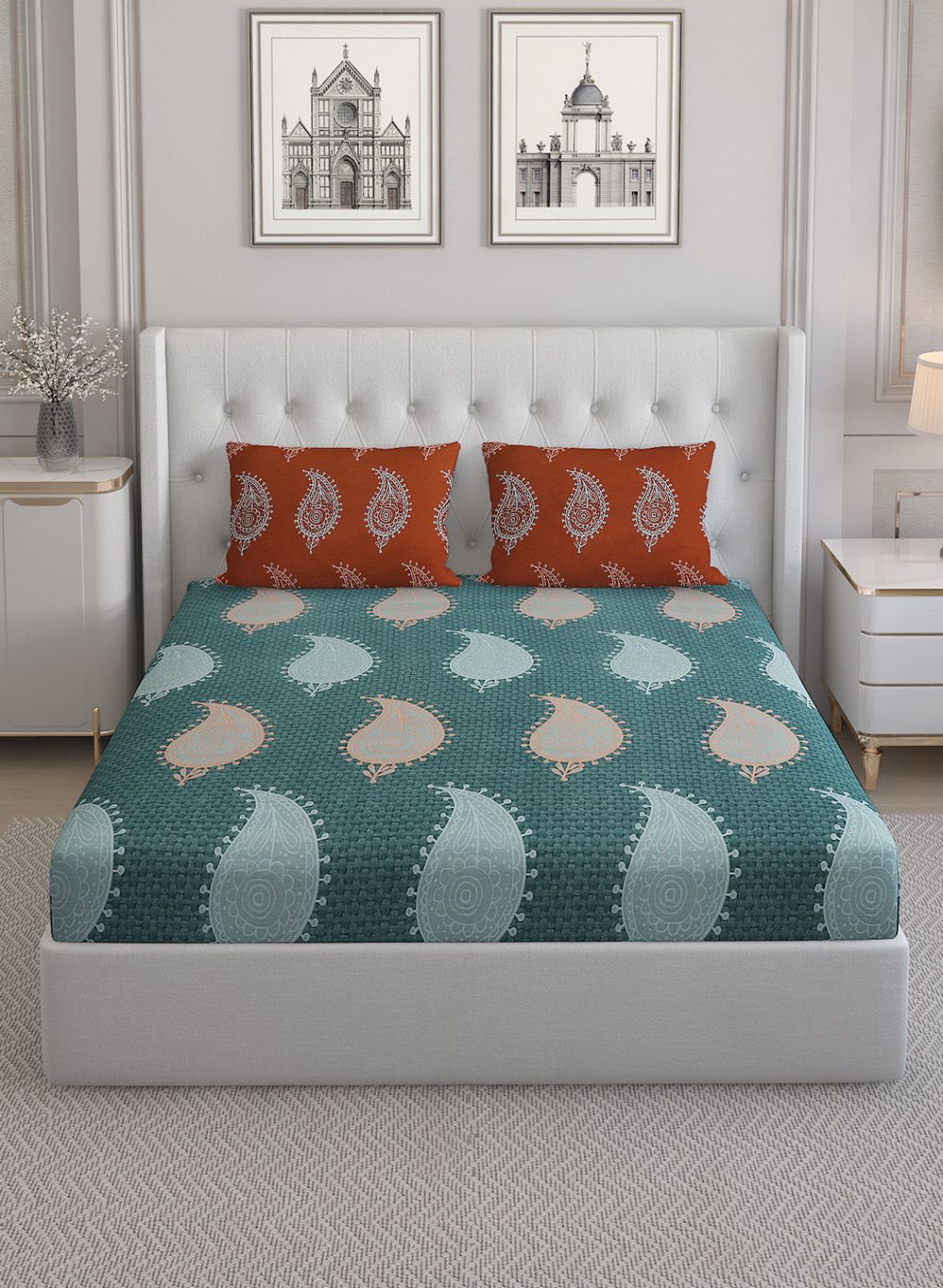 144TC Pure Cotton King Bedsheet with 2 Pillow Covers