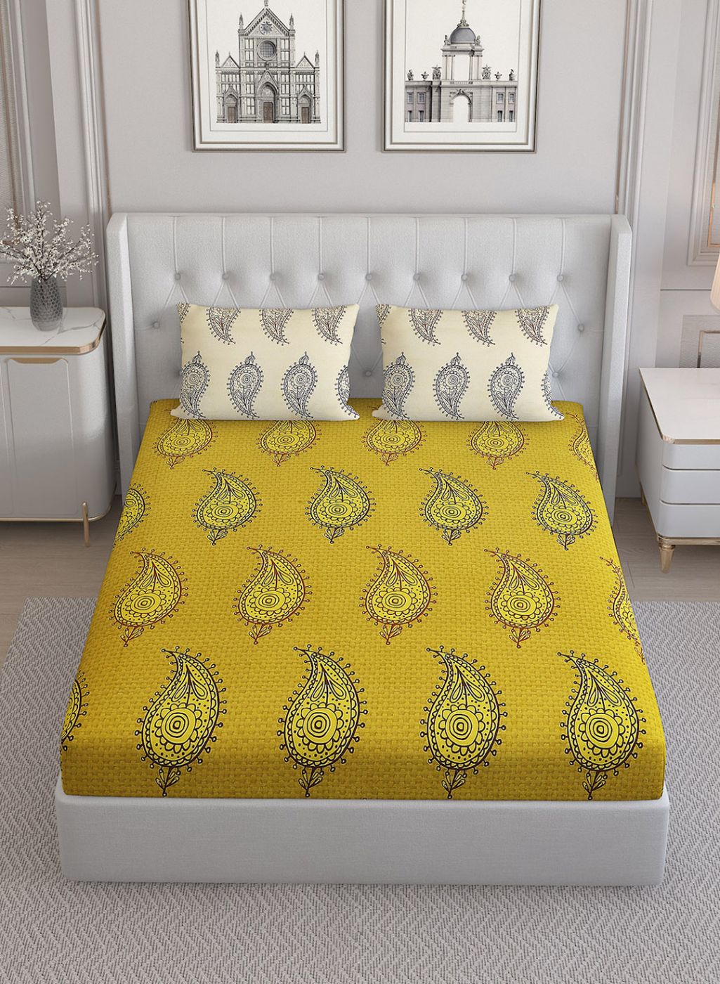 144TC Pure Cotton King Bedsheet with 2 Pillow Covers