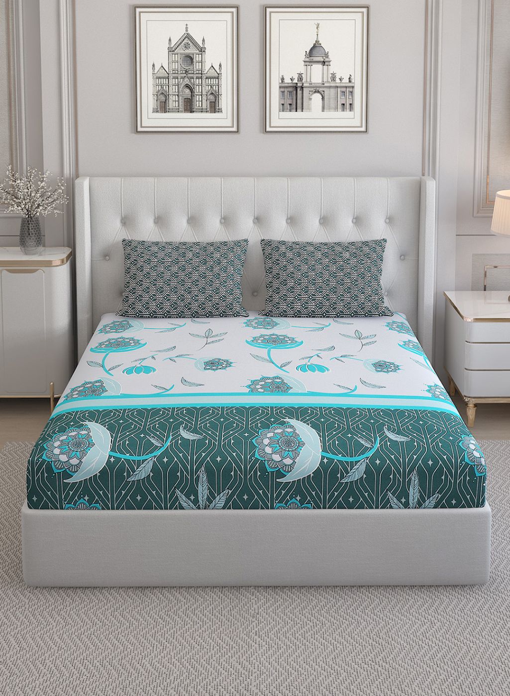 144TC Pure Cotton King Bedsheet with 2 Pillow Covers