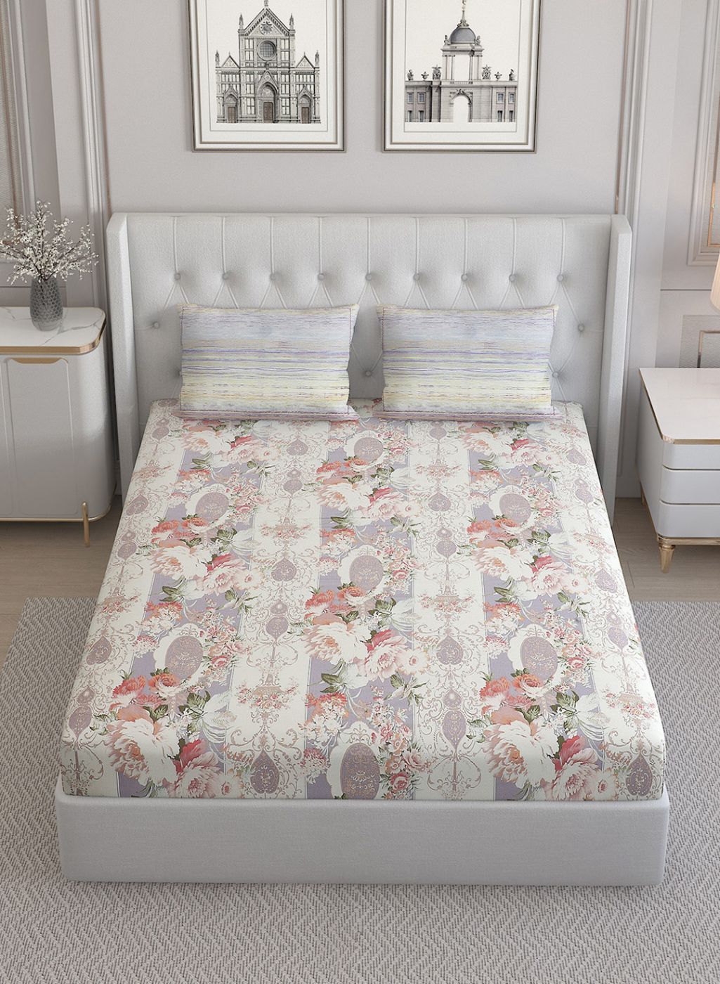 200TC Pure Cotton Queen Bedsheet with 2 Pillow Covers