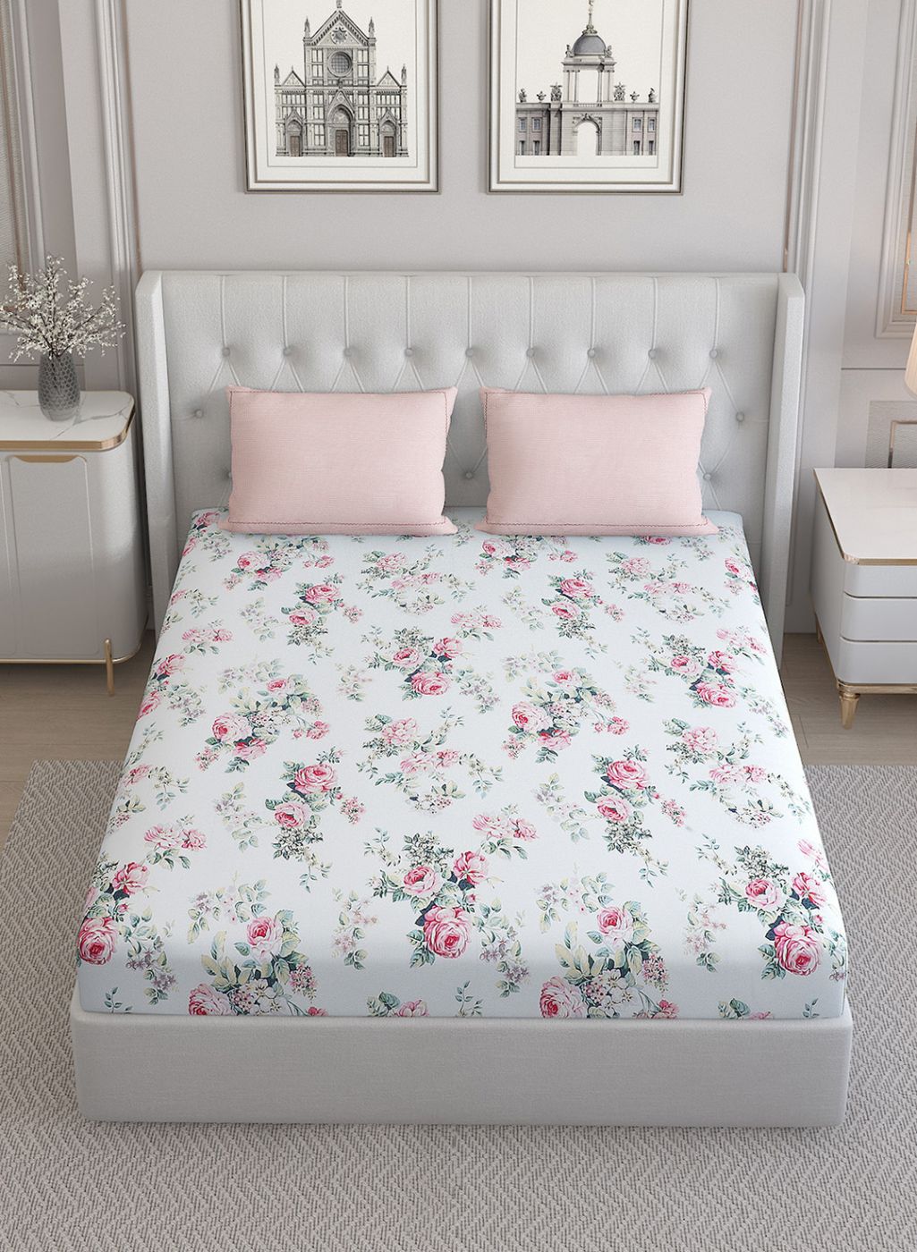 200TC Pure Cotton Queen Bedsheet with 2 Pillow Covers