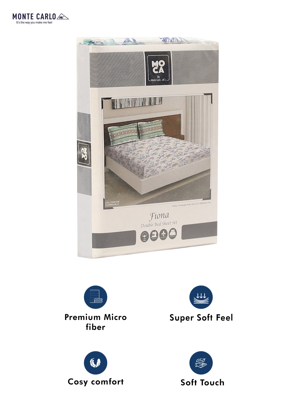 MOCA by Monte Carlo 104 TC Cotton Double Bedsheet with 2 Pillow Covers