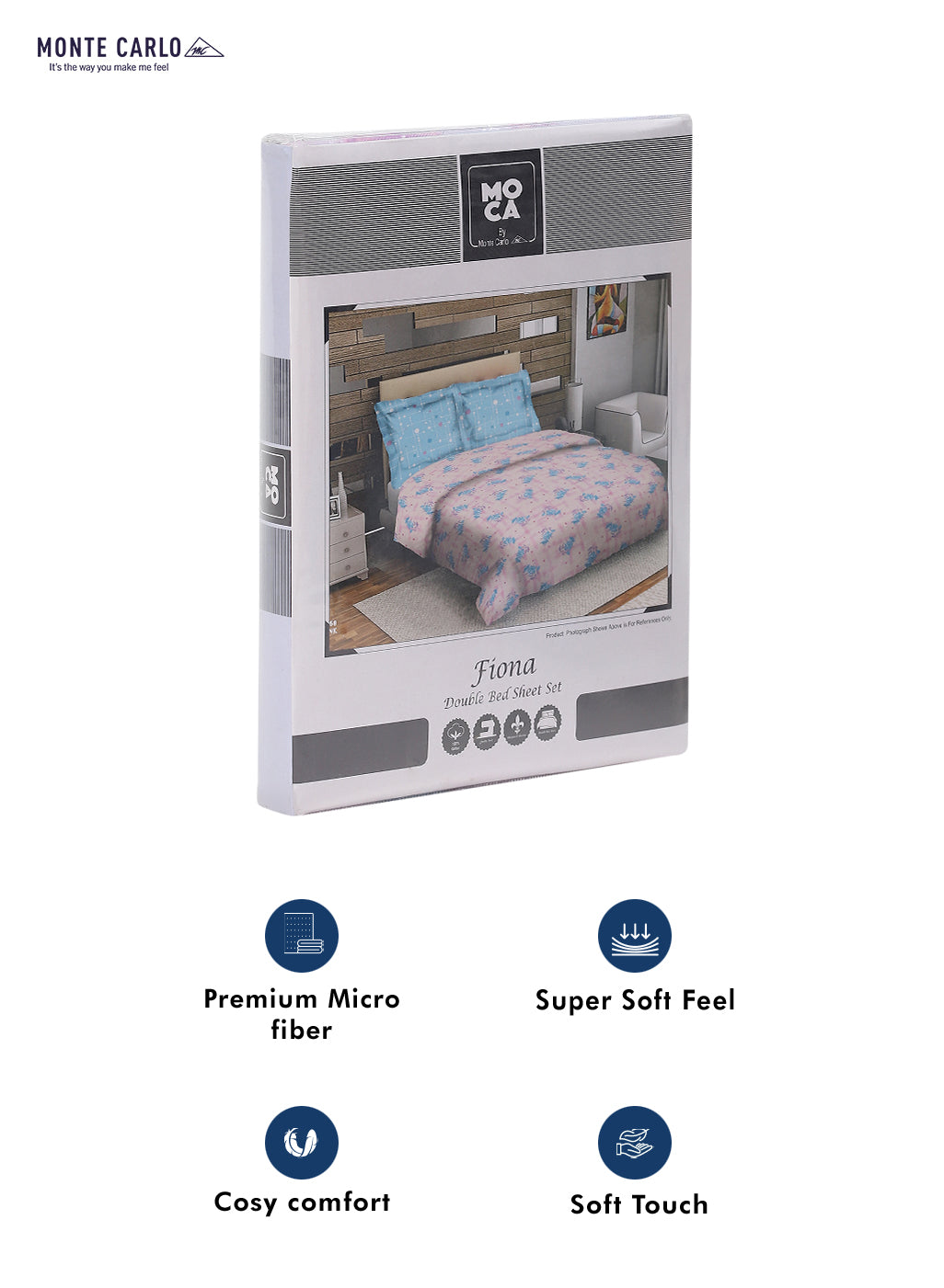 MOCA by Monte Carlo 104 TC Cotton Double Bedsheet with 2 Pillow Covers