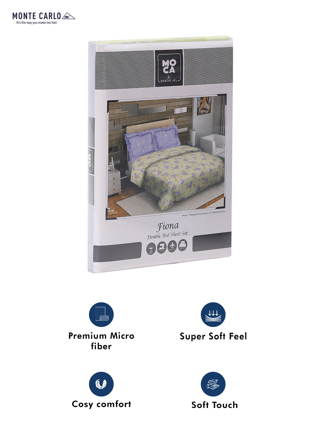 MOCA by Monte Carlo 104 TC Cotton Double Bedsheet with 2 Pillow Covers