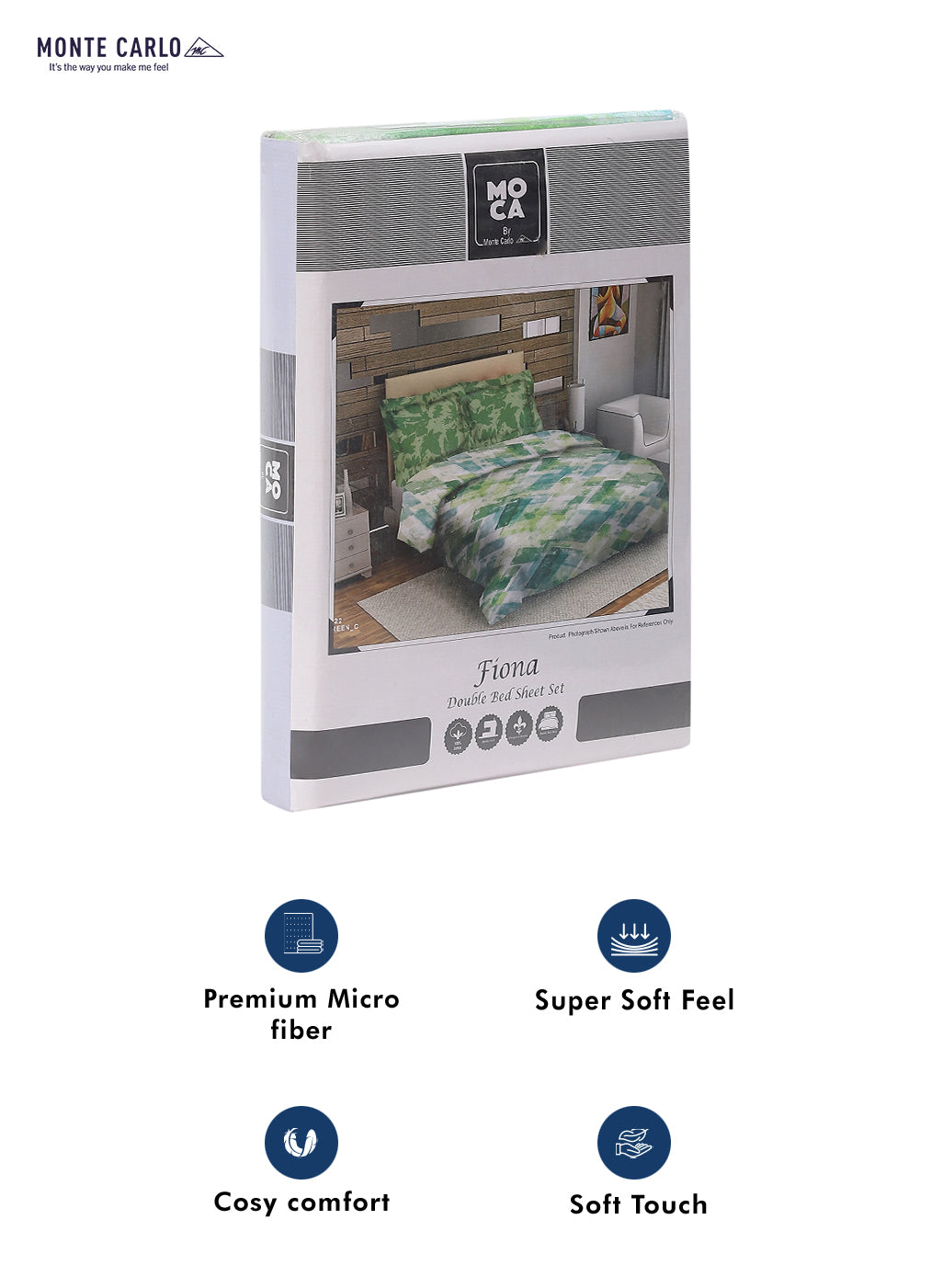 MOCA by Monte Carlo 104 TC Cotton Double Bedsheet with 2 Pillow Covers