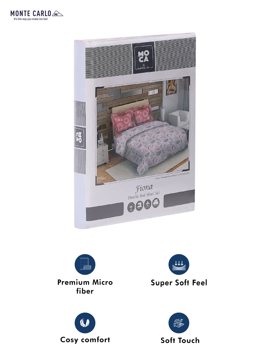 MOCA by Monte Carlo 104 GSM Cotton Double Bedsheet With 2 Pillow Covers