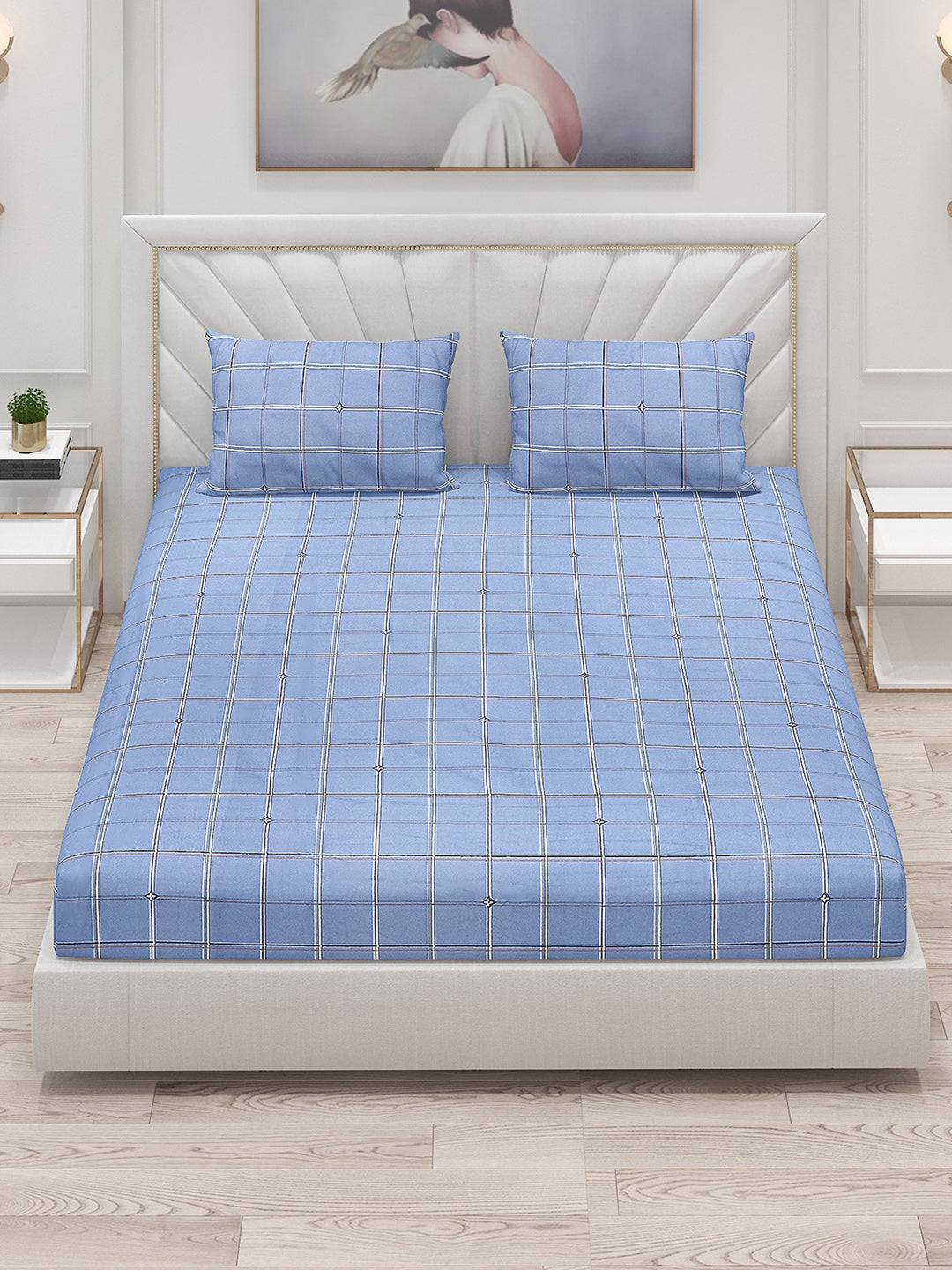 130 GSM Polyester Double Bed Bedsheet with 2 Pillow Covers