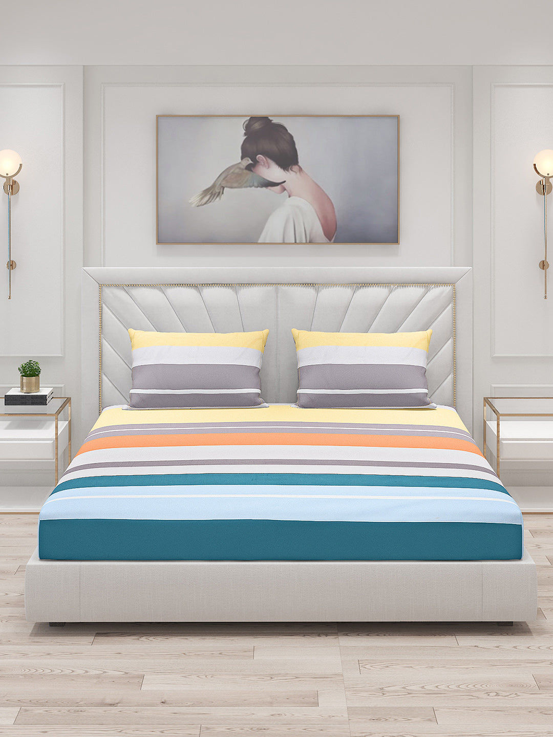 130 GSM Polyester Double Bed Bedsheet with 2 Pillow Covers