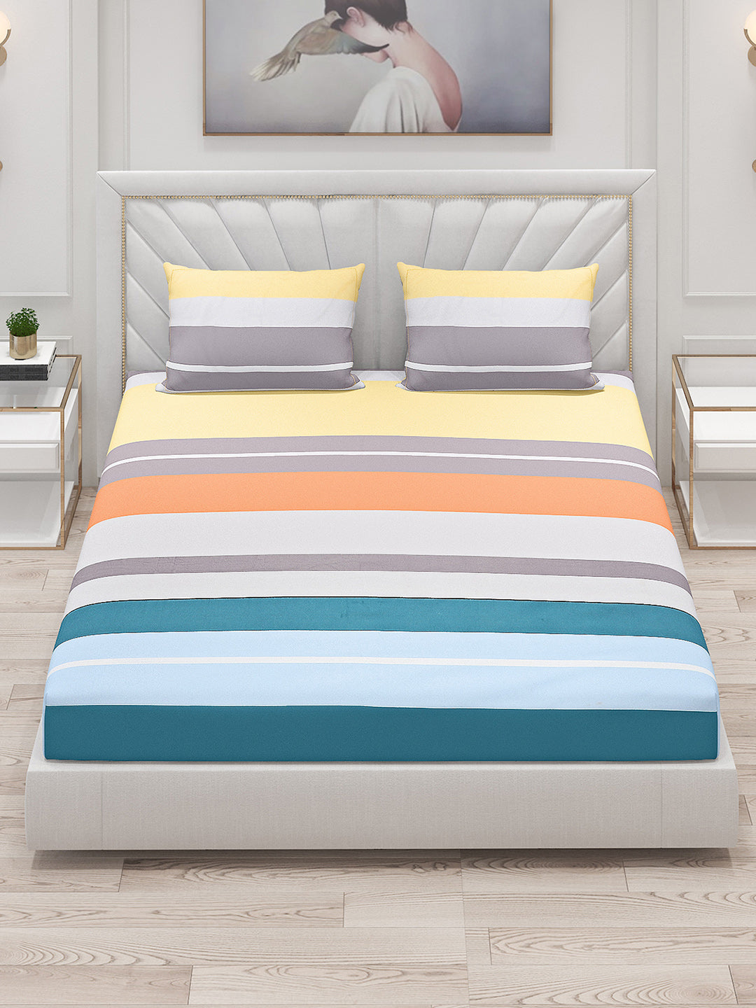 130 GSM Polyester Double Bed Bedsheet with 2 Pillow Covers