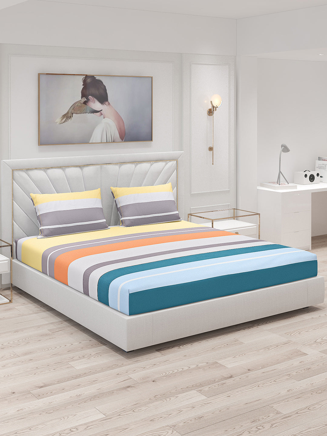 130 GSM Polyester Double Bed Bedsheet with 2 Pillow Covers