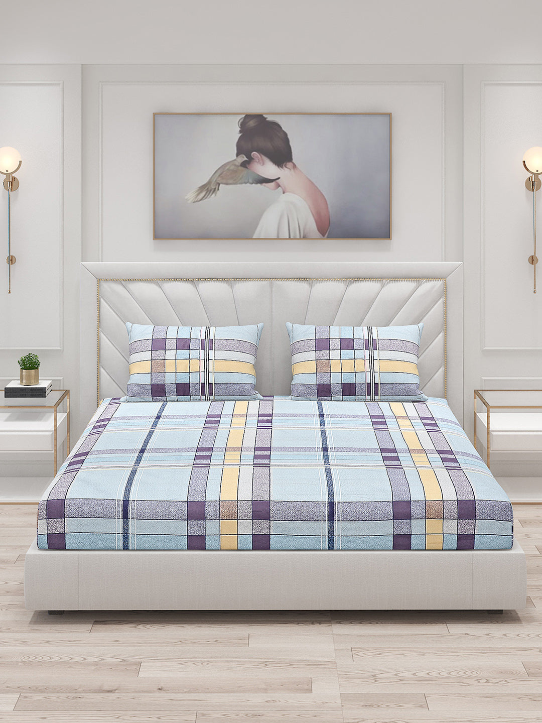 130 GSM Polyester Double Bed Bedsheet with 2 Pillow Covers