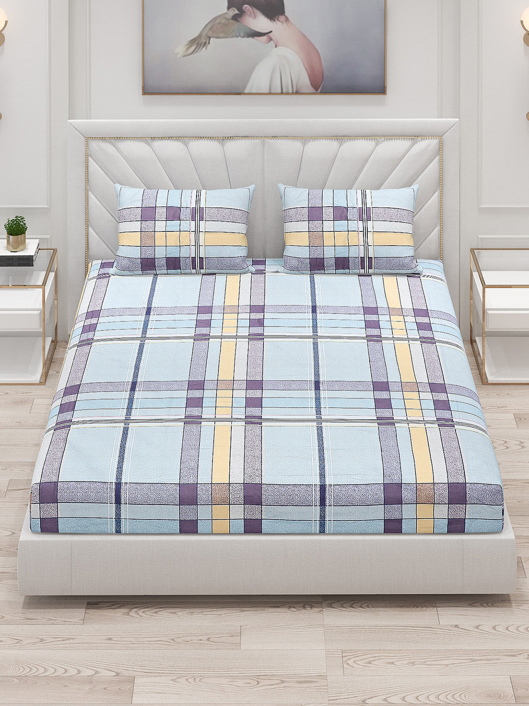 130 GSM Polyester Double Bed Bedsheet with 2 Pillow Covers