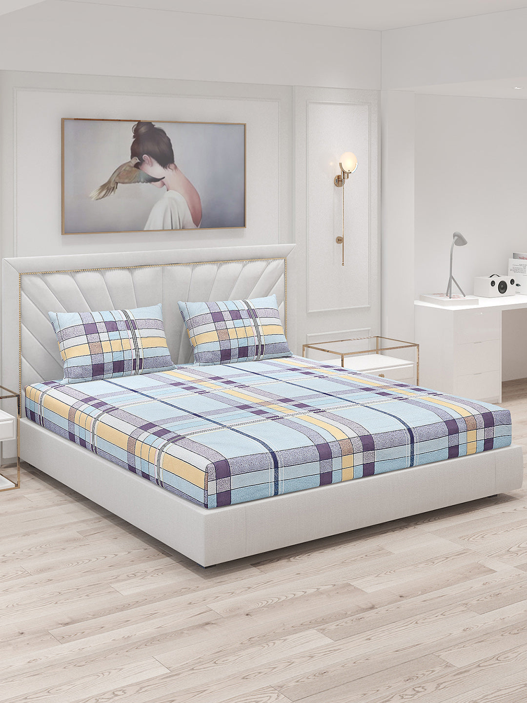 130 GSM Polyester Double Bed Bedsheet with 2 Pillow Covers