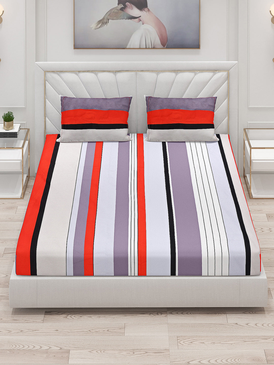 130 GSM Polyester Double Bed Bedsheet with 2 Pillow Covers
