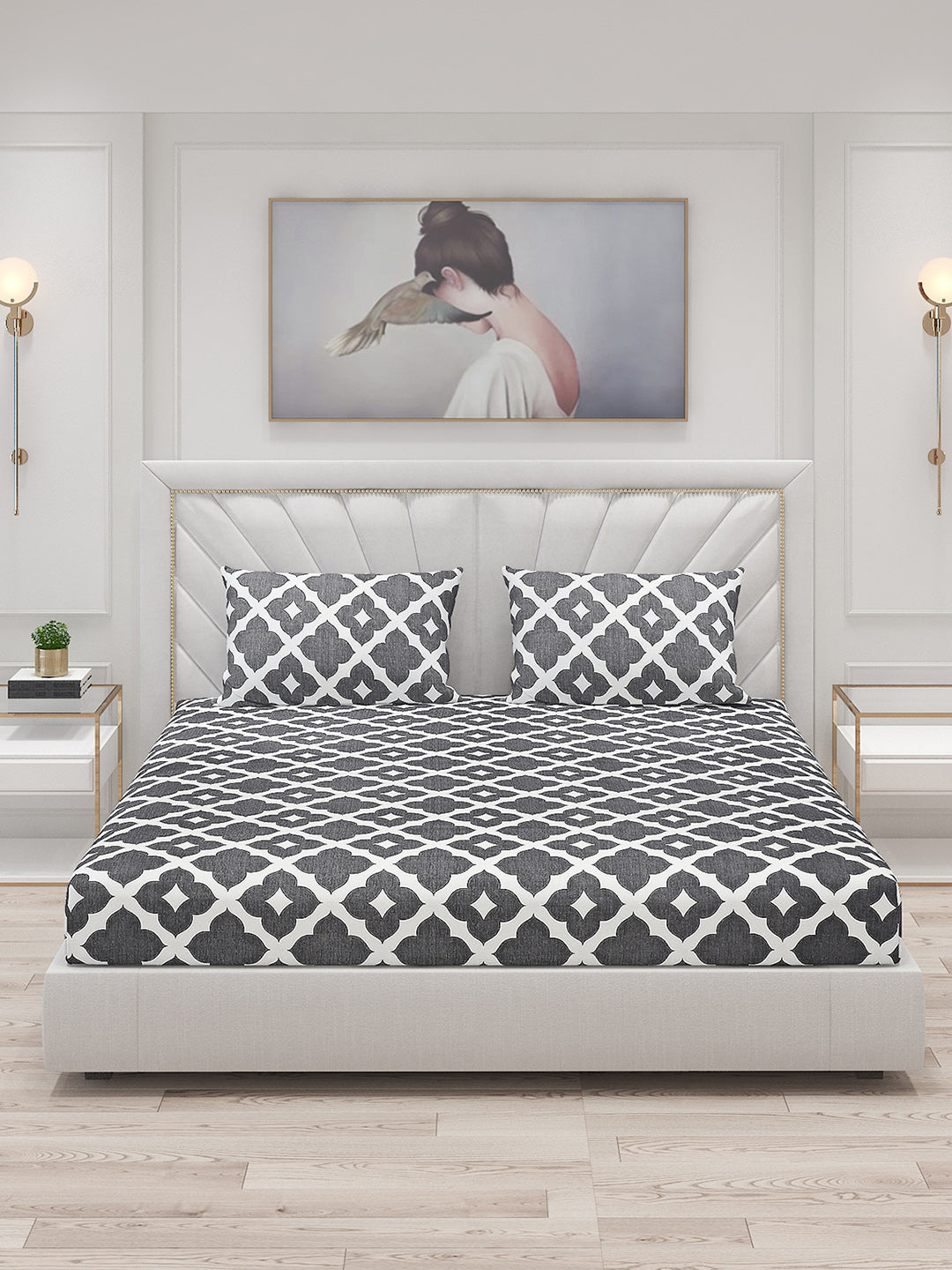 130 GSM Polyester Double Bed Bedsheet with 2 Pillow Covers