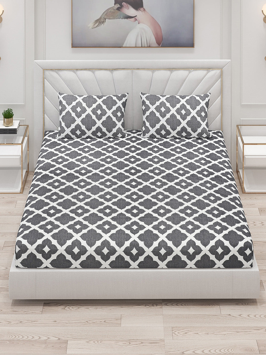 130 GSM Polyester Double Bed Bedsheet with 2 Pillow Covers