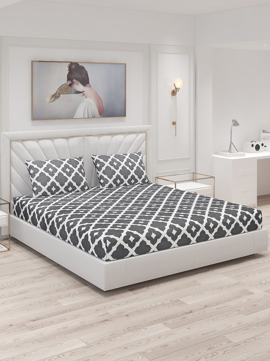 130 GSM Polyester Double Bed Bedsheet with 2 Pillow Covers