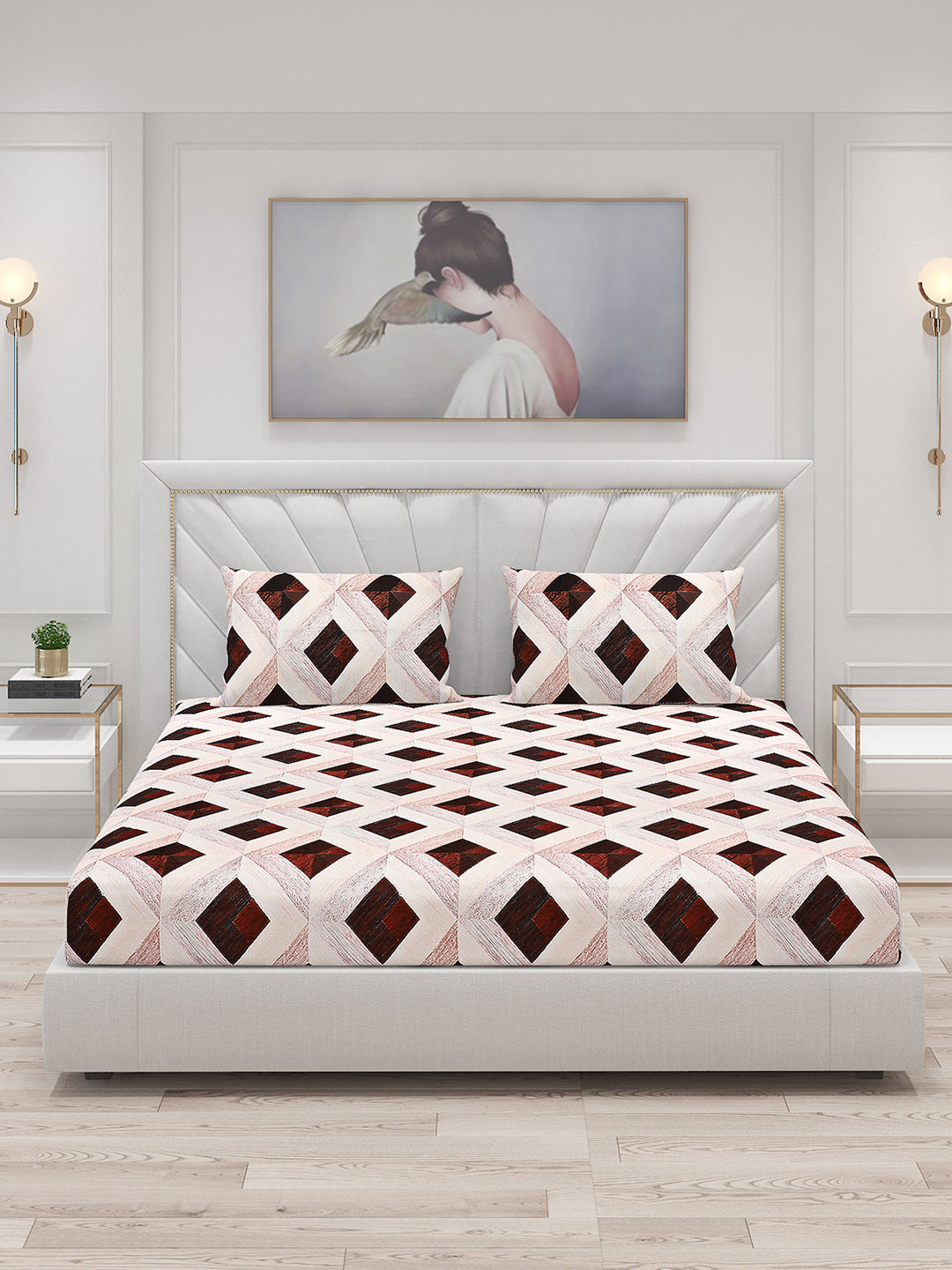 130 GSM Polyester Double Bed Bedsheet with 2 Pillow Covers