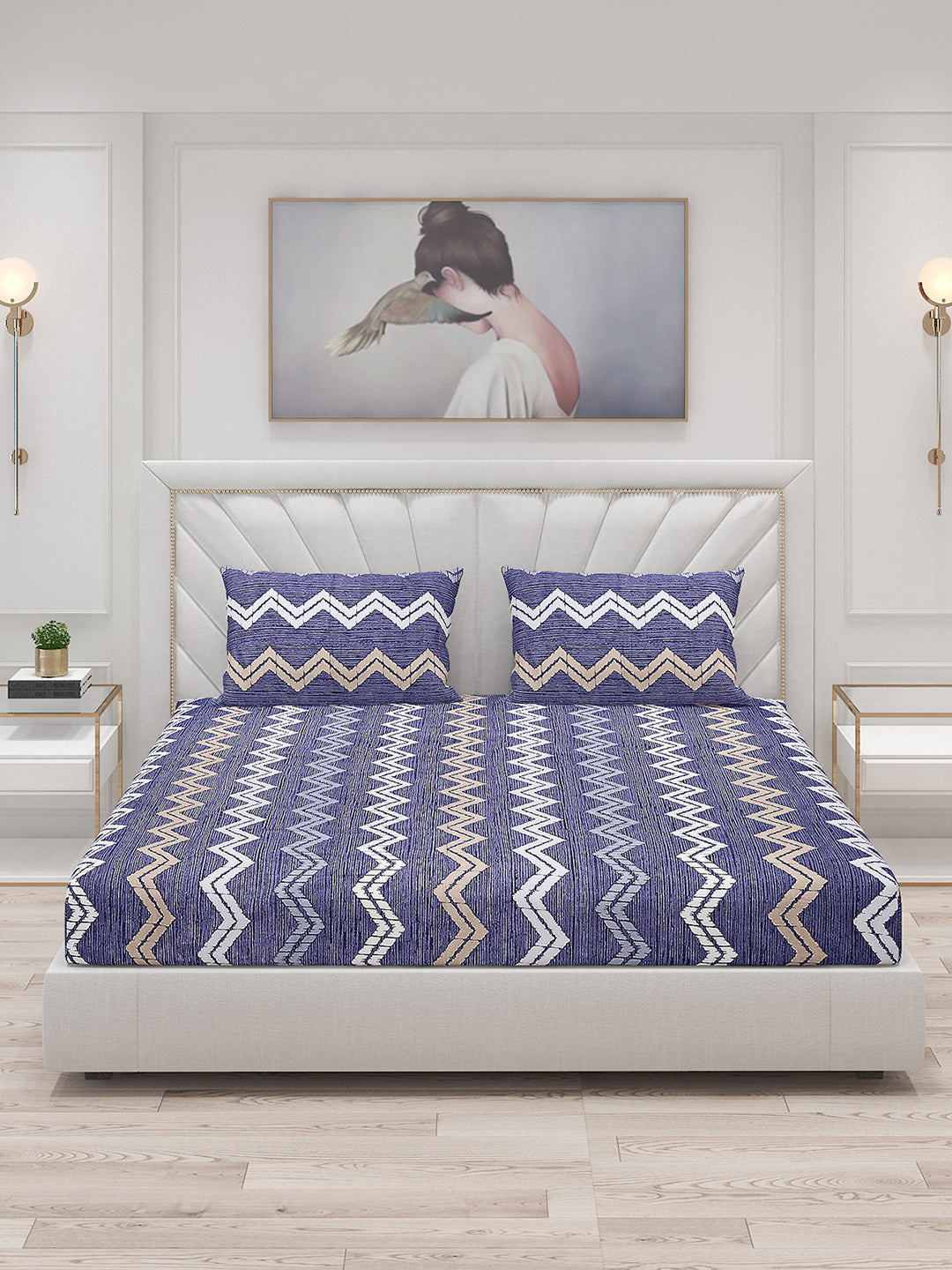 130 GSM Polyester Double Bed Bedsheet with 2 Pillow Covers