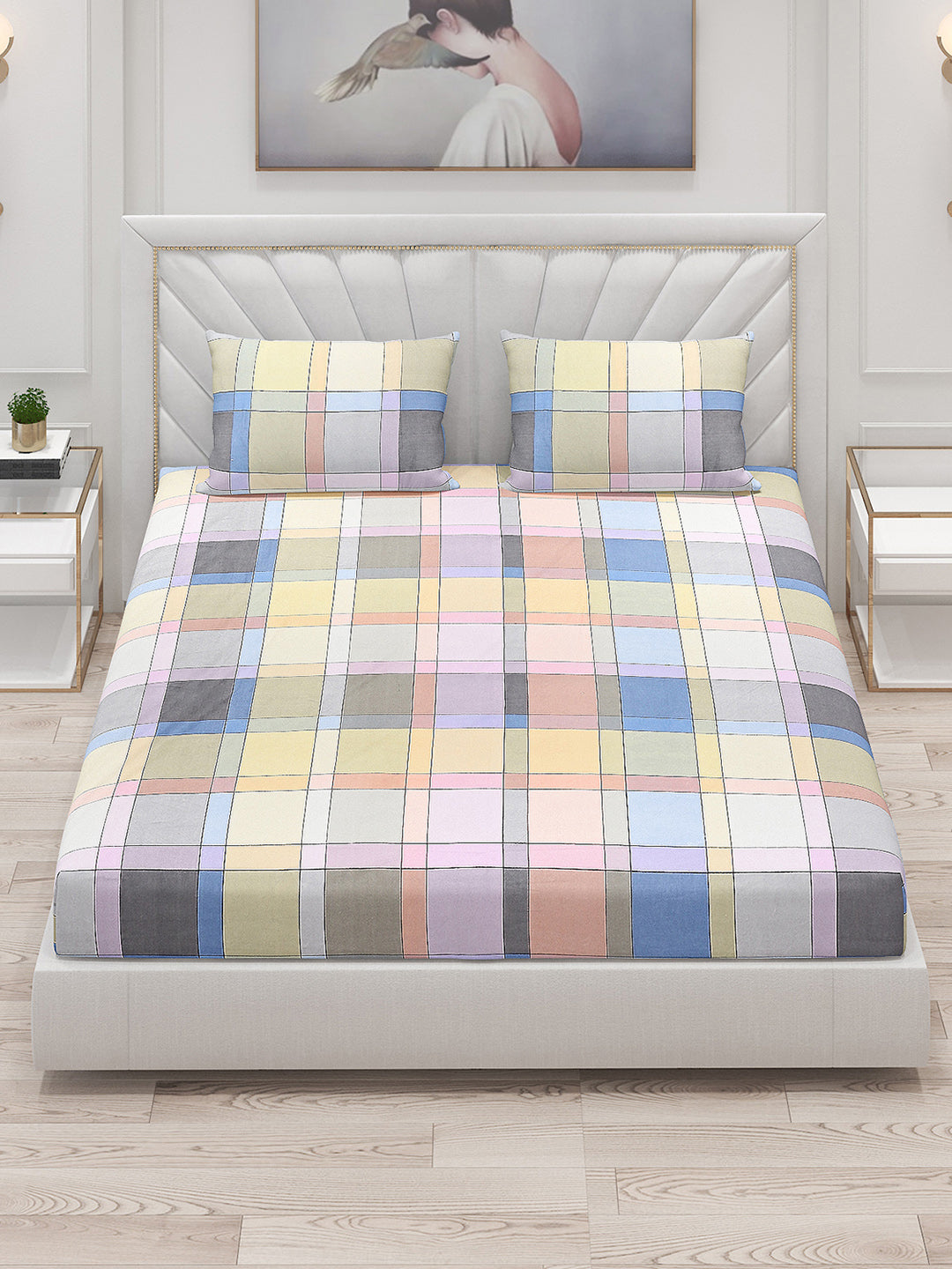 130 GSM Polyester Double Bed Bedsheet with 2 Pillow Covers