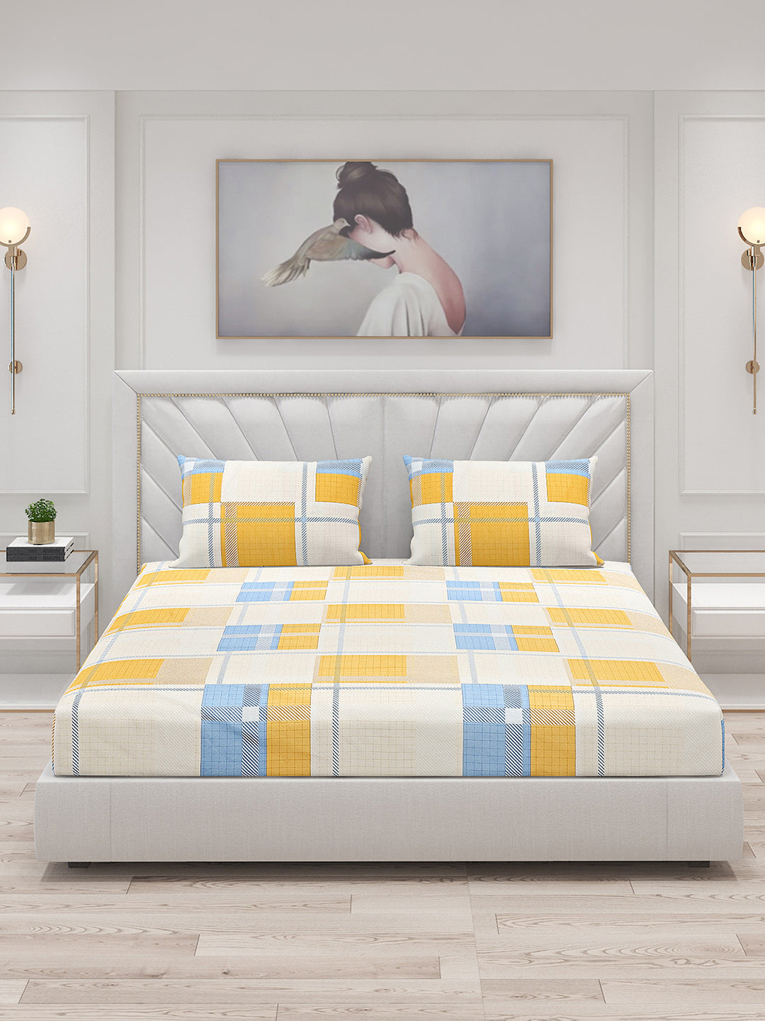 130 GSM Polyester Double Bed Bedsheet with 2 Pillow Covers