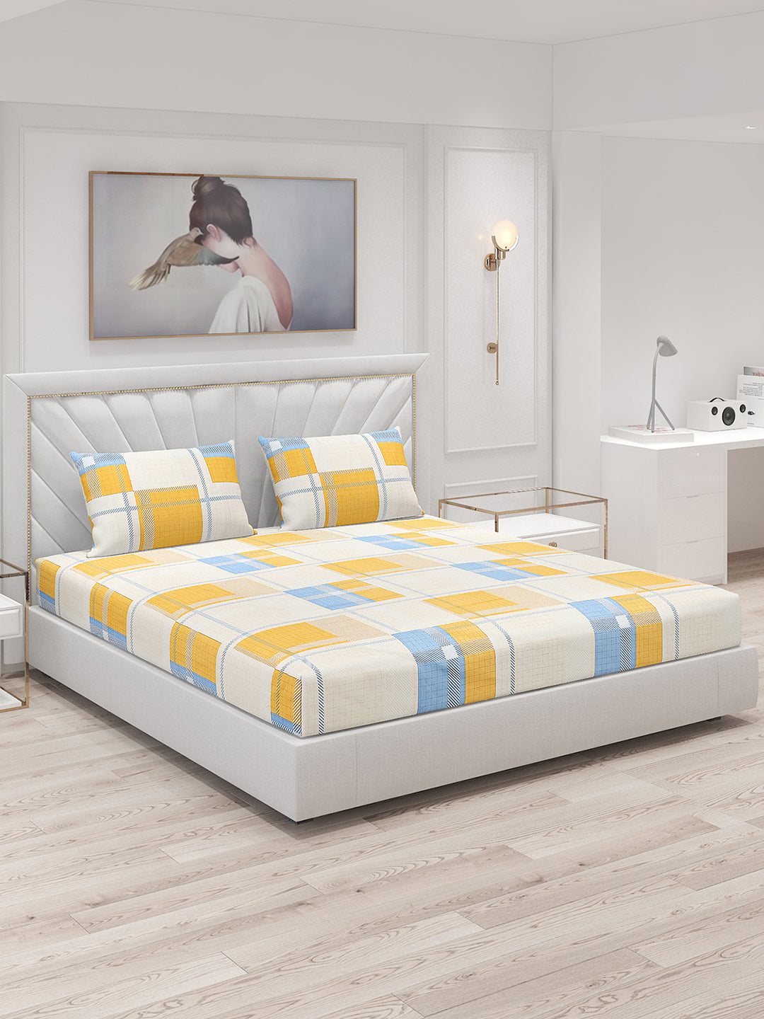 130 GSM Polyester Double Bed Bedsheet with 2 Pillow Covers