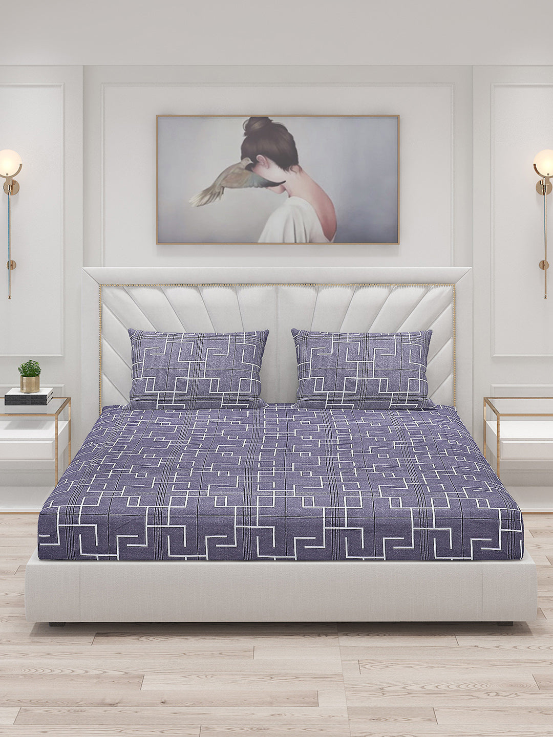 130 GSM Polyester Double Bed Bedsheet with 2 Pillow Covers