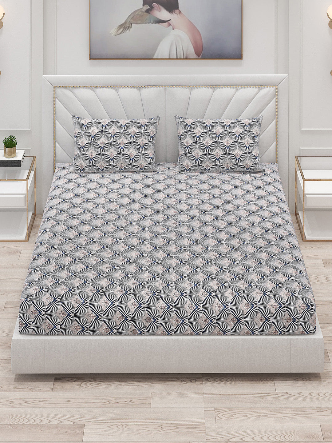 130 GSM Polyester Double Bed Bedsheet with 2 Pillow Covers